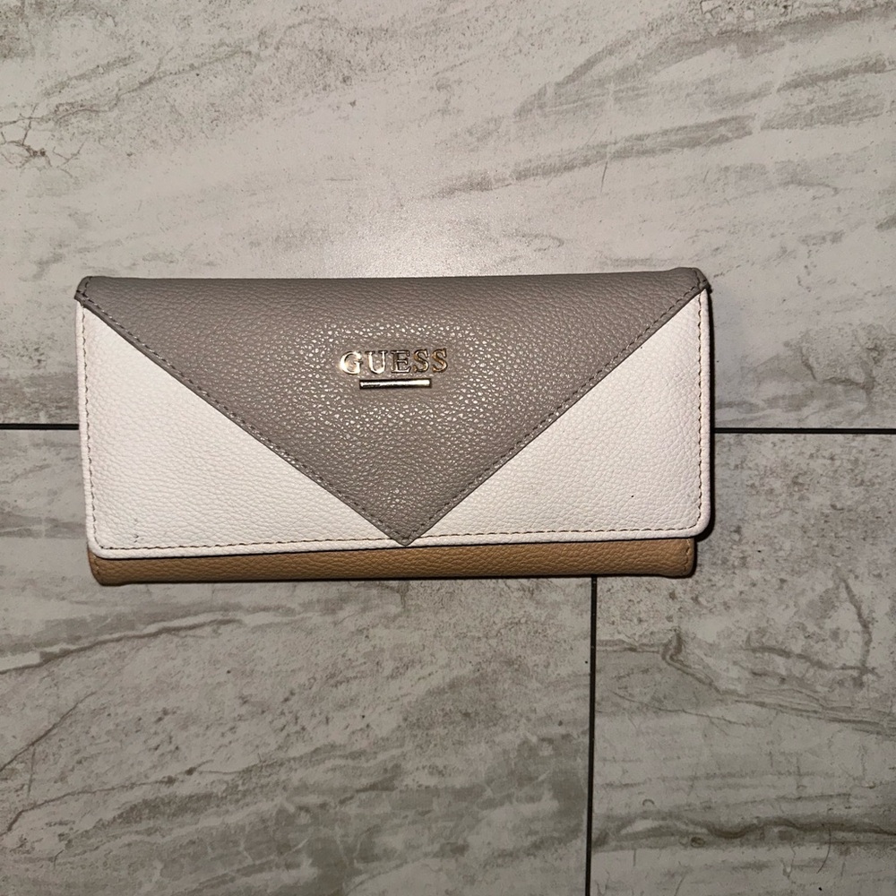 Guess Tri-Tone Wallet in Gray, White, and Tan